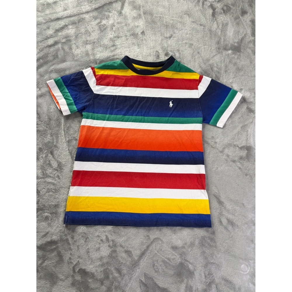 Polo Ralph Lauren T-Shirt Boys Size 8 Multicolor Striped Crew Neck Embroidered